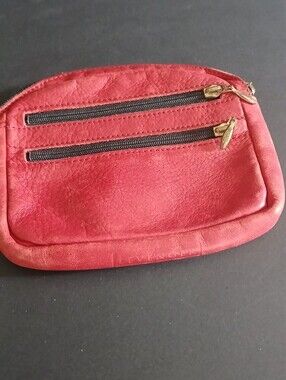 Levenger, Compact Red Double-Zip Cosmetic Pouch, Wallet, Leather